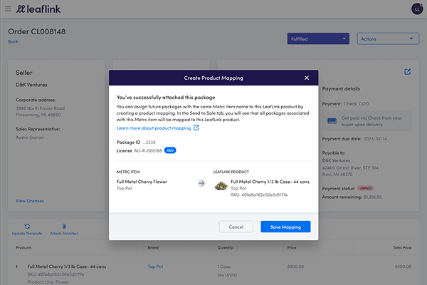 Creating a product mapping as a contextual follow-up when assigning a package to a product